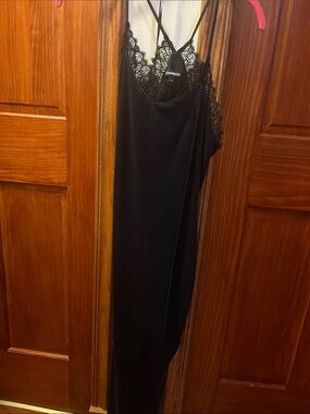 Express Black and Navy Velvet Lace-Trim Strapless Slip Dress